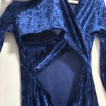 Teeze Me Crushed Velvet Cutout Twist Back Long Sleeve Mini Dress Blue Size M Photo 5