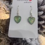 Handmade Poured Paint Square Earrings Swirl Stainless Steel Elderly Artisan Green Photo 2