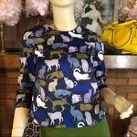 H&M BLUE AND GREEN CAT PRINT SWING CROPPED TOP (2) Photo 1