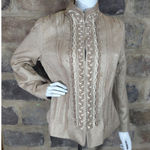 Elie Tahari  Blazer Tan Wool Silk Blend Braided Detail Woman's Size‎ Large Photo 0