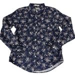 LL Bean Navy Blue Floral Wrinkle Free Pinpoint Oxford Long Sleeve Shirt Size XL Photo 1