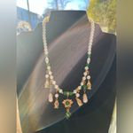 Handmade Elegant Green and Gold Beaded Pearl Necklace Photo 10