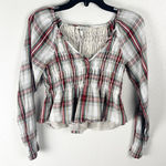 American Eagle  Plaid Long Sleeves Smocked Bodice  Y2K Baby Doll Crop Top Small Photo 0