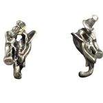 Silver Tone Elephant Head Stud Earrings Pierced Trunk Up 3/4" Photo 0