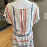 Old Navy White Blue and Orange Striped Linen Blend Scoop Neck Dress Size Medium Photo 4