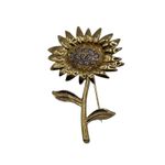 Gold Tone Sunflower Brooch Pin Rhinestone Center Floral Jewelry Photo 0