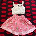 Bonne chance collections retro pink white bow floral top skirt 2 piece XS Photo 0