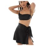 Are You Am I Mini Skirt 100% Silk Wrap Tie Leija Size XS Black Photo 6