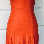 H&M Burnt Orange Halter Midi Dress: Linen Fabric, Fitted & Curvy Shape, by , Sz.4 Photo 0