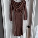 Antistar Chic Long Sleeve Brown Dress Bodycon Fall Minimalist Neutral Medium Photo 8