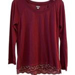 Aerie Women's Red Long Sleeve Lace Hem Blouse Size M Photo 0
