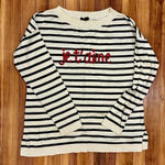 Talbots  Sweater Pullover Jumper Medium Sequins Je t'aime Striped Womens Ivory Photo 1