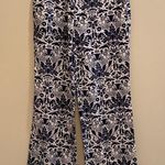 Loft  Marisa Linen Blend Wide Leg Dress Pants Navy Floral on White Size 4P Photo 2