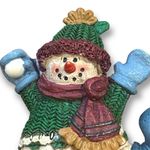 Vintage Snowman Brooch Holiday Resin Snowball Attached Glitter Star Festive Blue Photo 2
