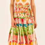 Farm Rio  Women's Rainbow Sunset Halter Bow Maxi Dress Size XL Photo 0