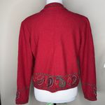 Icelandic Design Boiled Wool Jacket Womens Size M Embroidered Zip Sweater Pocket Red Size M Photo 2