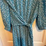 Vintage Alison Peters Petite Teal Floral Print Midi Dress Women's Size 10 Wrap Blue Photo 1