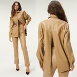 Good American  Vegan Leather Split Back Shirt Jacket Shacket Warm Caramel Medium Photo 1