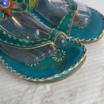 Spring Step  Size 39 8 US Bajan Turquoise Floral Sandal Slide Thong Leather Photo 3