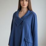 Habitat  Blue Asymmetrical Button Front Top with Wide Collar Size XL Cotton Photo 0