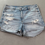 American Eagle  Mom Jean Denim Shorts 18 Distressed Blue Light Wash Faded High Ri Photo 0