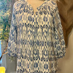 Joie  Blue and White Abstract ikat-print silk Blouse Photo 0