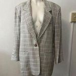 Liz Claiborne Vintage  Grey and cream Plaid check single button Blazer Size 14 Photo 0