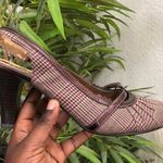 Mudd Rare 2000s Y2K Brown purple plaid schoolgirl ruched maryjane 3” heels pumps slingback Photo 0