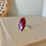 Sarah Coventry Oval Red Stone Statement Ring Coral Scarlet Orangey Bohemian Jewelry Photo 4