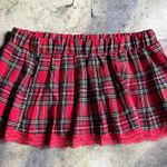 Vintage Red Plaid Micro Mini Skirt With Lace Trim Size M Photo 0