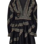Ulla Johnson Anais Mini Dress Ruffle Embroidered V-Neck Black Noir Cotton 2 NWT Photo 0