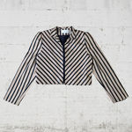 80s Vintage Gold Black Striped Silk Blend Cropped USA Made Power Blazer Size 12 Photo 7