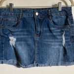 Dollhouse 🌞 Medium Wash Distressed Ripped Cuffed Raw Hem Mini Skirt Photo 0