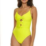 BECCA by Rebecca virtue Becca Prima Camille Zesty Neon Yellow Strappy Cut Out One Piece Swimsuit Size L Photo 0