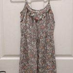 Hinge Gray Floral with Orange Flowers Spaghetti Strap Gathered Waist Silk Dress Photo 0