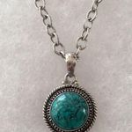Sterling Silver BARSE Turquoise  Link Necklace With Rope Accent Around Pendant Photo 7