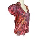 L8ter women's small short cap ruffled sleeves modern tie-die drawstring top Photo 1