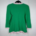 Talbots Green Pink Stripe Knit Cardigan Sweater Pearl Buttons 3/4 Sleeves Preppy Photo 2