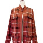 Joie  Plaid Shacket Soft Knit Full Zip Sweater Jacket Rust Black White Size Large Photo 4