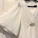 MSK Evening Off White Top Beaded V Neck Chiffon Layered Flared Sleeves Medium Photo 2