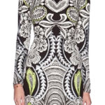 MINKPINK  Black White Lime Green Paisley Print Long Sleeve Mini Dress Size S Photo 0