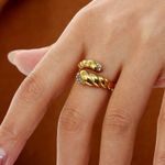 Adjustable ring 18k gold plated stainless steel paved open snake summer Photo 0