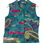 Chico's  Embroidered Tie-Dye Denim Vest Size 1 / S Boho Patchwork Artsy Eclectic Photo 0