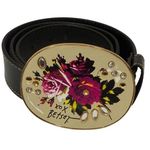 Betsey Johnson  Brown Leather Belt Large Floral Buckle Boho Festival Statement Photo 0
