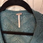 Free People Long Duster cardigan sweater BOHO Teal Open Sweater Cardigan Sz L Photo 3
