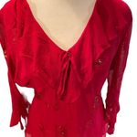 Camille La Vie Red Ruffle Embroidered Floral Print with Sequins Lightweight M Photo 0