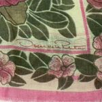 Oscar de la Renta Vintage Floral with Fringe Scarf Made in Japan Blue & Pink Photo 1