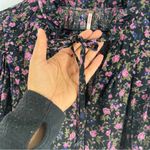 Free People Meant To Be Black Floral Print Full Mutton Sleeve Peasant Blouse M Photo 4