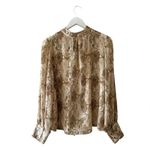 Joie  PAISLEY PRINTED RETRO BLOUSE Linen IN BROWN Cream SZ L #1955 Photo 5