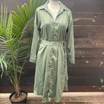 French Connection  XS Satin Shirt Dress Green Belted Midi‎ Long Sleeve NWT Photo 2